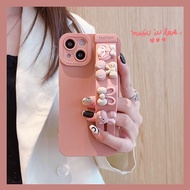 Stereoscopic Brown Pink Cherry Girl Rabbit Wristband can be used as a stand Camera protection phone case For iPhone 14 13 12 11 Pro Max Full Cover case