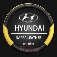 HYUNDAI Car Steering Wheel Cover Nappa leather Non-slip Ultra thin sweat absorption Logo 38cm for Sa