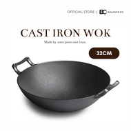 Balance.co Premium Pre-seasoned Pure Cast Iron Wok Uncoated Non Stick Frying Pan Kuali Outdoor Campi