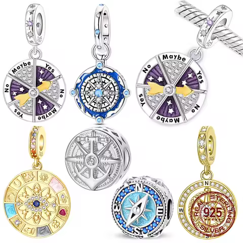 925 Sterling Silver Nautical Compass Charm Yes No Maybe Decision Spinner Dangle Beads Fit DIY Charm