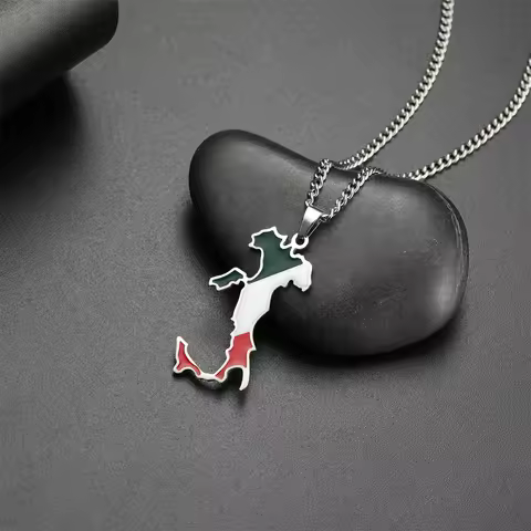 EUEAVAN Enamel Italy Map Flag Pendant Necklace Women Stainless Steel Gold Silver Color New Charm Ita