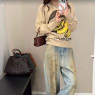 IAO1 Gan ** Autumn Winter Classic Banana Mohair Alpaca Wool Contrast Color Striped Blouse Sweater To