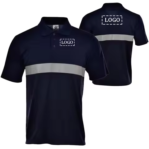 Logo Custom Navy Blue Safety Reflective Polo Shirt Buttons Front Breathable Summer Work Shirt Quick 