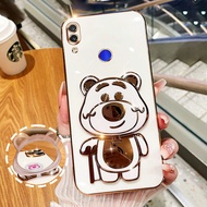 AnDyH Phone Case for Xiaomi Redmi Note 8 Note 7 Pro Note 7S Redmi 7 Makeup Mirror Strawberry Bear Bracket Full Silicone Soft Shell