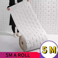50*500cm Wallpaper 3D Foam Brick Self Adhesive Wall Sticker Thick Decor Water proof