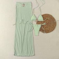 Polovedo Official New Arrival Spring/Summer Elegant Sexy Solid Green Starfish 3-Piece Bikini Set Set