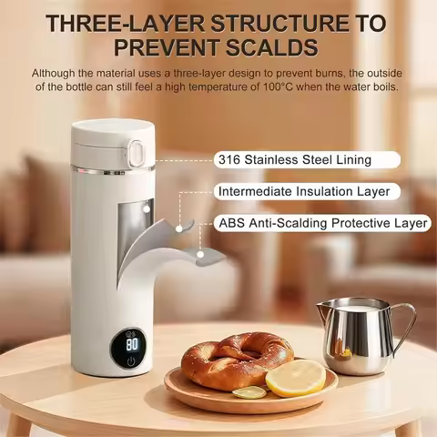 T95C 500ml Mini Portable Travel Kettle, USB-C Electric Water Heater, 300W Fast Heating, 37‑100°C Tem