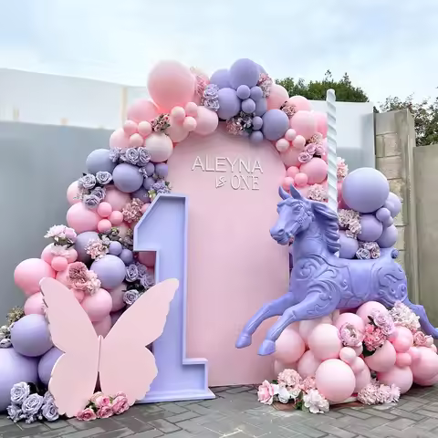 1 Set Pink Purple Balloons Arch Butterfly Mosaic Board Lavender Pastel Pink Balloons Garland for But