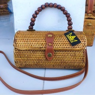 Rattan Bag Ate Wallet Wooden Handle