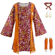 Women Hippie Dress 60s 70s Peace Love Costume Vintage Disco Hippie Dress Halloween Boho Costumes