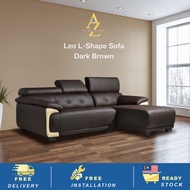 Free Installation | Leo Casa Leather L Shape Sofa Grey | Dark Brown Colour | Sofa L | Adjustable Headrest