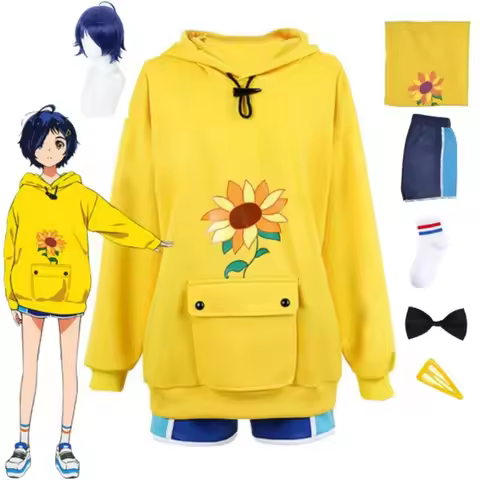 Anime Wonder Egg Priority Ohto Ai Cosplay Women's Sweatshirt Wig Halloween Clothing Hoodie Yellow Su