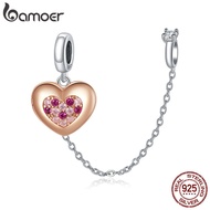 bamoer Authentic 925 Sterling Silver Promise of Love  Safety Chain Charm for Original Silver DIY Bra