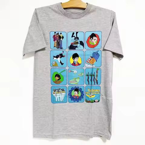 Yellow Submarine Montage Grey The Beatles Band T-Shirt Cotton Graphic Tee Men Women Summer Streetwea