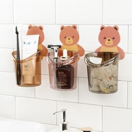 Teddy Bear Wall Mounted Toothbrush Holder Cup Punch Free Storage Rack Bathroom Supplies Organizer Bathroom Accessories Bathroom Counter Storage