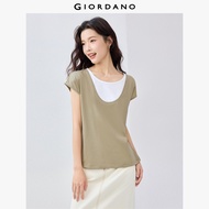 GIORDANO ผู้หญิง  เสื้อยืด 2 ชิ้น เสื้อยืดคอกลมแขนสั้น แฟชั่นเรียบง่าย ลำลอง เสื้อยืดคอกลม 05325466