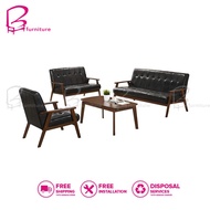 Bfurniture Black Sofa Casa Leather Set 1 + 2 + 3 Seater Sofa With Free Coffe Table / set sofa free coffee table