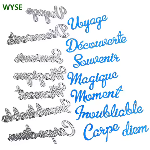 7pcsLetter Metal Cutting Dies French Words Moment Voyage Sounvenir Die Scrapbooking letter Craft Die
