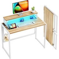 Small Folding Desk 31.5 Inch , Foldable Computer Desks Led Lights Monitor Stand , Work Portable Tabl