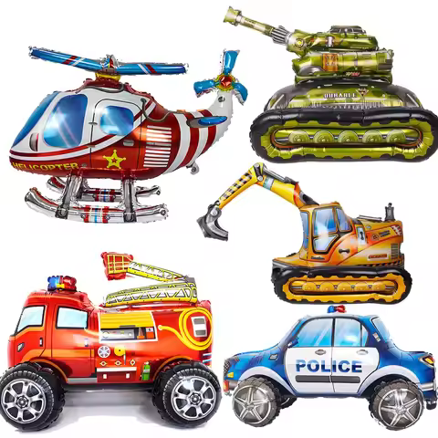 Multi Theme Standing Balloon Excavator Fire Truck Helicopter Foil Balloon Fire Truck Constrution The