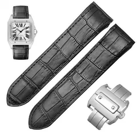 Genuine Leather Watch Band for Cartier Sandoz Santos 100 Waterproof Men Women Santos Glue Head Piece