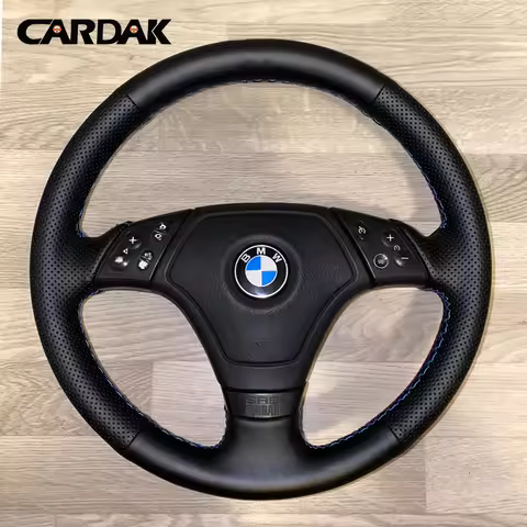 Cardak Full Black Leather Car Steering Wheel Cover Braid for E36 1996 1997-2000 E46 1998-2000 Z3 E36