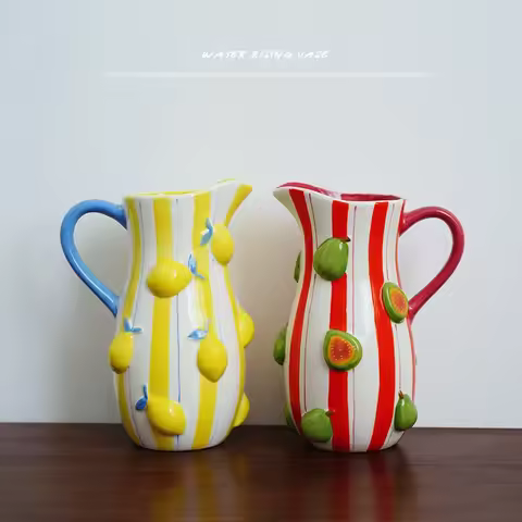 Ceramic Vase Three-dimensional Relief Fruit Figs Lemon Water Kettle Flowerpot Terrarium Flower Vases