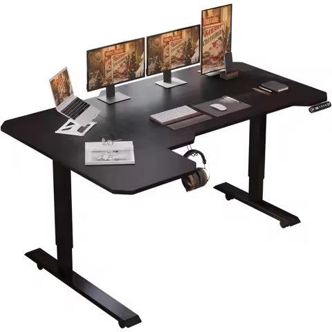 L-Shaped 59" Height Adjustable Electric Standing Desk, Sit and Stand Up Computer Desk For Home Offic