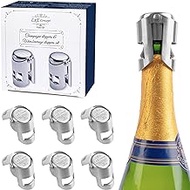 Champagne Stoppers for Sparkling Bottle Sealing - Saver Accessories Toppers for Wine Napa Moet Bottega - Dual-sided Stainless Steel Cover Bottles, Champagne corks for sparkling wine Silver Gray 6 pack