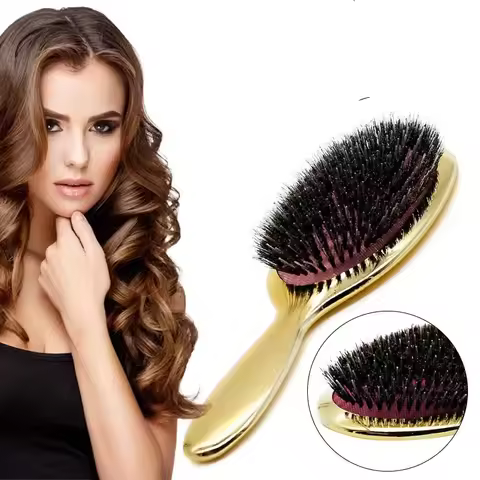 Luxury Gold And Silver Color Boar Bristle Paddle Hair Brush Oval Hair Brush Anti Static Hair Comb Ha