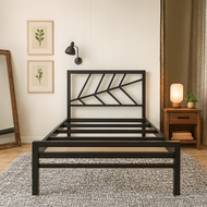 ITS เตียงเหล็กพื้นไม้อัด มีไซส์3.5/5/6ฟุต โครงเตียงเหล็กกล่องสี่เหลี่ยม1.5"x1.5" รุ่น ลายใบไม้ มีสิน