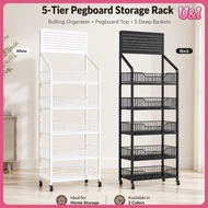 Pegboard Bookshelf Mobile Standing Organizer Home Living Room Multi Layer Simple Student Book Storag
