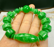 🍁Vòng tay Dzi cẩm thạch xanh thiên nhiên 14 Ly DKT-SILVER Hàng chuẩn đẹpmang phong thủy bình an