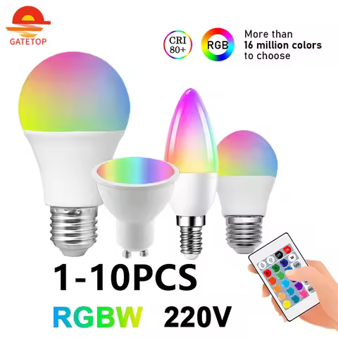1-10P LED RGB Lamp Bulb E27 E14 GU10 B22 AC120 AC220V Bombillas LED 6W 10W IR Remote Control Led Sma