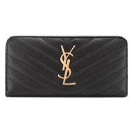 YSL Saint Laurent Paris MONOGRAM LOGO V字縫線牛皮拉鍊長夾（金X黑）_廠商直送