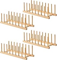 4 PCS Bamboo Dish Dying Rack - Pot Lid Plate Organizer Holder for Cabinet - Cutting Board Organizer-