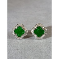 #J737 100% Natural Grade A Green Jade Jadeite Earrings H12.4m 925 Silver