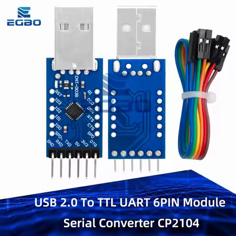 USB 2.0 To TTL UART 6PIN Module Serial Converter CP2104 STC PRGMR Replace CP2102 with Dupont Cables