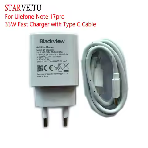 Fast Charger for Ulefone Note 17 Pro Power Adapter 33W Type-C To Type C Cable EU Plug Travel Charge