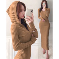 Wse390 - Venus Hoodie Knit Dress Size L-XL LD 100-120 CM Knit Dress Women Casual Long Knit Dress PRE