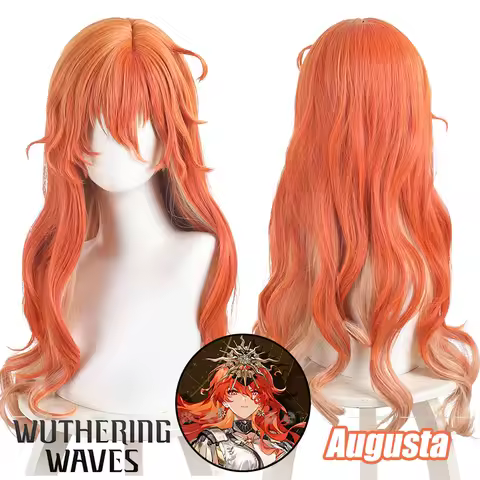 Wuthering Waves Augusta Cosplay Wig Orange Gradient Long Wavy Ginger Hair Synthetic Wigs For Women G