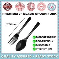 Momoyocraft Premium Plastik Sudu Garfu Set Disposable Cutlery Set Sudu Plastic Pakai Buang Hitam Spoon &amp; Fork Set 7"