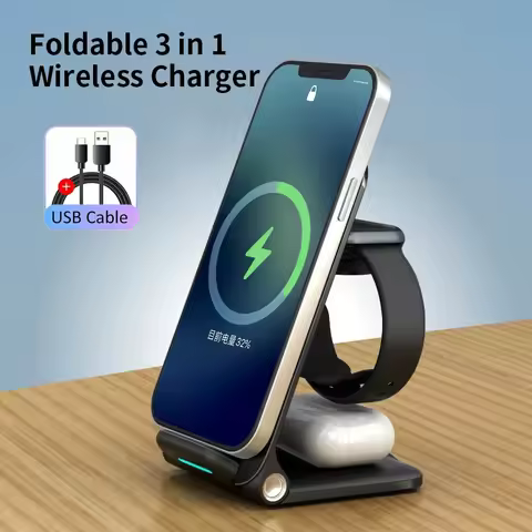 Wireless Charger Foldable 3 in 1 Wireless Charging Station, Fast Wireless Charger Stand for iPhone 1