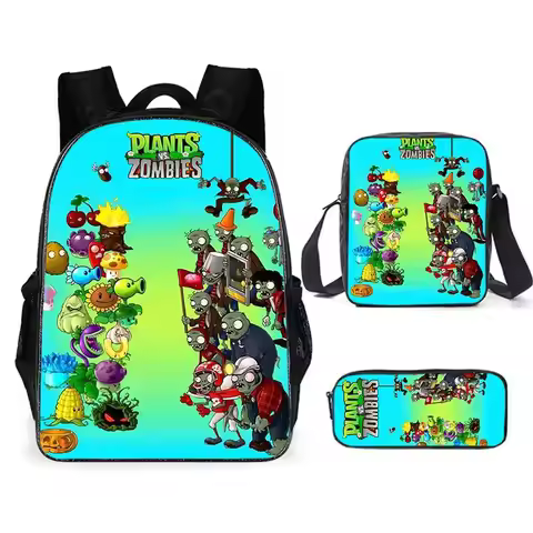 3Pcs /1 Set New Plants Vs. Zombies School Bag Anime Cartoon Backpack Birthday Gift Christmas Gift