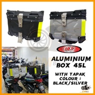 BKP TOP BOX 45L Motorcycle Aluminium Top Box 45L ALUMINIUM PREMIUM LOCK COLOR BLACK SILVER X DESIGN 