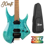 Jcraft Aeon Flame Top Headless Electric Guitar Locking Tremolo Stainless HTR-3 - (Veneer)