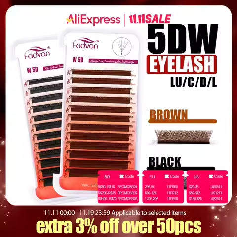 Fadvan 5DW Eyelash Extension C/D/LU/L Curl Black False Eyelashes Makeup Brown Autoflowering Lashes F