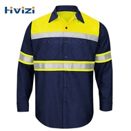 (Size S-4XL)100% Cotton Safety Shirt Workwear With Reflective Tape Long Sleeve Working Shirt Summer 