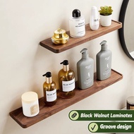 Wall Punch-Free Walnut Storage Rack Solid Wood Slab Wall Storage Partition