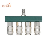 1 PCS 4-Way Straight Air Manifold Air Hose Fittings with 4 Couplers &amp; 1/4Inch NPT Plug 1/4Inch NPT Air Fitting Coupler